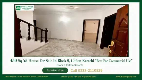 House for sale in Clifton Block 9 with marble-floored living area, staircase, and open doorway