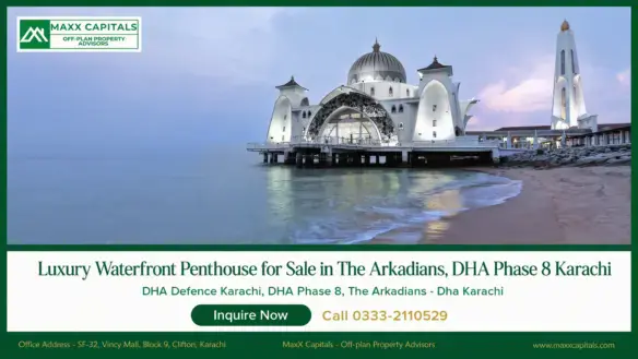 Waterfront penthouse for sale in The Arkadians Tower C with sea view and mosque-inspired exterior