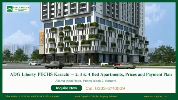 ADG Liberty PECHS Karachi high-rise apartment building exterior, Block 2 Karachi