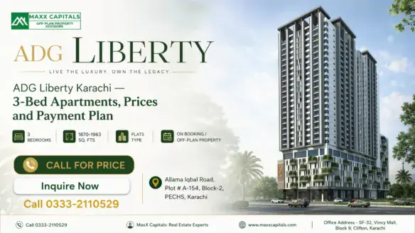 Adg Liberty Pechs Karachi High-Rise Rendering With 3-Bedroom Apartments In Block 2