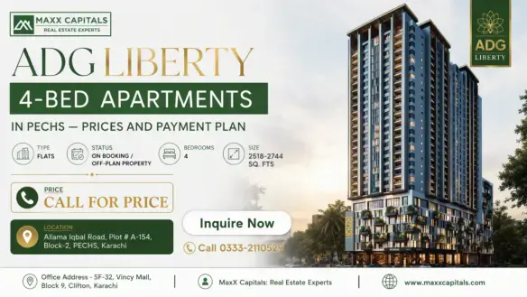 Adg Liberty 4-Bed Apartments In Pechs Karachi With High-Rise Tower Render And Project Details