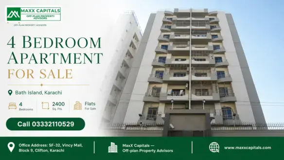 Modern Multi-Story Facade Of Bath Island Heights Featuring A 4 Bedroom Apartment For Sale With Private Balconies.
