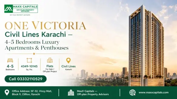 Exterior Architectural View Of One Victoria Karachi Luxury High-Rise Tower In Civil Lines.