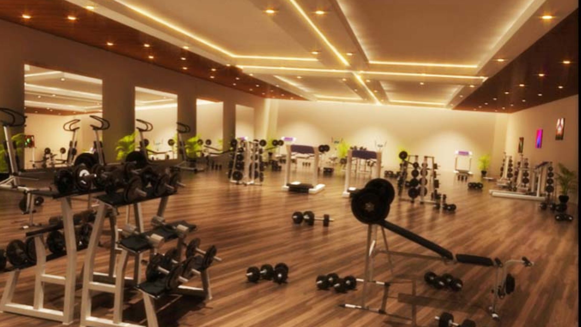 ONE VICTORIA Karachi Prices & Payment Plan MaxX Capitals (1) Spacious modern fitness center with premium workout equipment and ambient lighting at ONE VICTORIA Karachi.