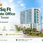 Modern Glass And Steel Facade Of Emerald Tower High-Rise In Clifton Block 5, Karachi, With Curved Architectural Lines And Mul