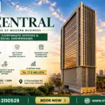 Modern Glass-And-Concrete High-Rise Tower Of Aa Central Compact Offices For Sale In Karachi With Vertical Architectural Lines