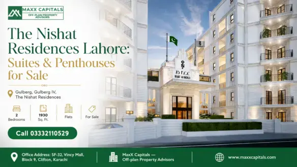 The Nishat Residences Lahore White Facade With Multi-Level Balconies, Grand Entrance, And Modern Architectural Details