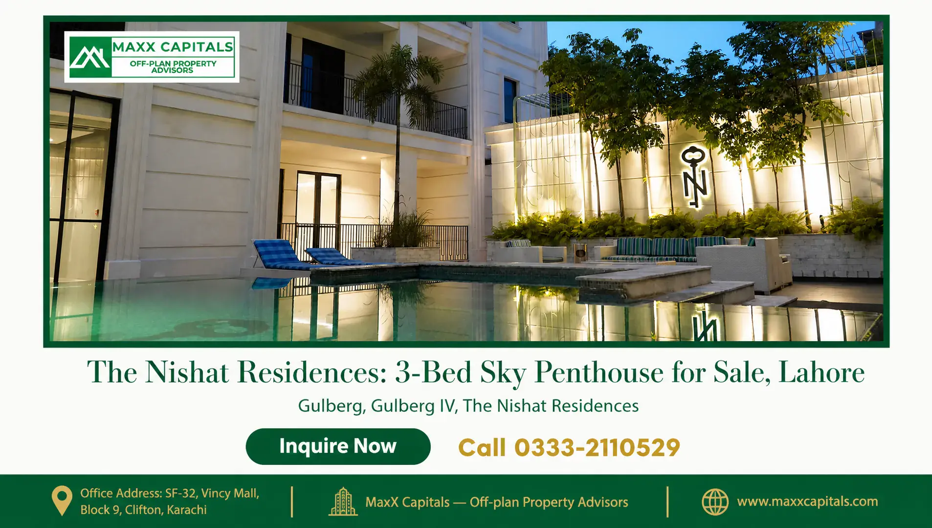 The Nishat Residences: 3-Bed Sky Penthouse for Sale, Lahore — Gallery 1 The Nishat Residences: 3-Bed Sky Penthouse for Sale, Lahore