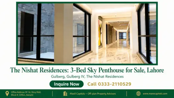 Luxurious hallway leading to a 3-bedroom penthouse at Nishat Residences in Lahore.