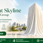 A Large White Tarp With &Quot;Decent Skyline By Decent Group&Quot; Text Covering A Construction Site In Clifton Karachi.