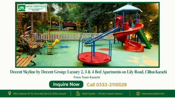 Playground with slides and a rotunda in the Decent Skyline complex in Clifton, Karachi.