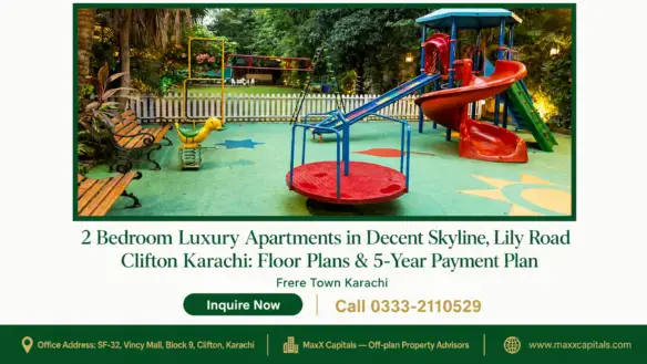 Luxury apartment complex with playground and skyline view, 2 bedroom apartment in decent skyline.