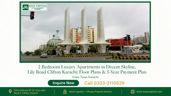 A modern architectural structure with two bedroom luxury apartments in a decent skyline.