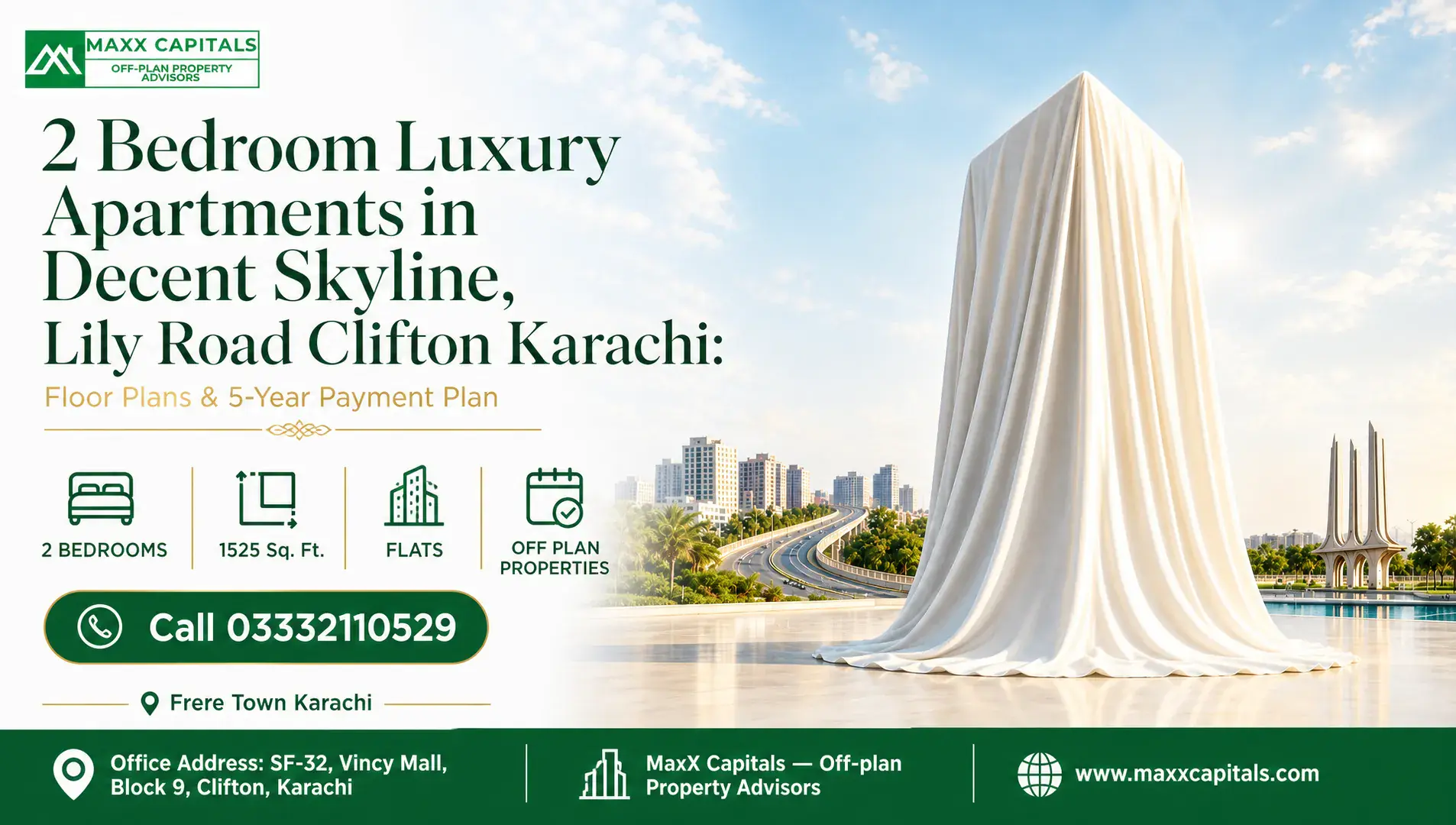 2 Bedroom Luxury Apartments in Decent Skyline, Lily Road Clifton Karachi: Floor Plans & 5-Year Payment Plan — Feature Luxury 2 bedroom apartment in decent skyline with floor plans and payment options.