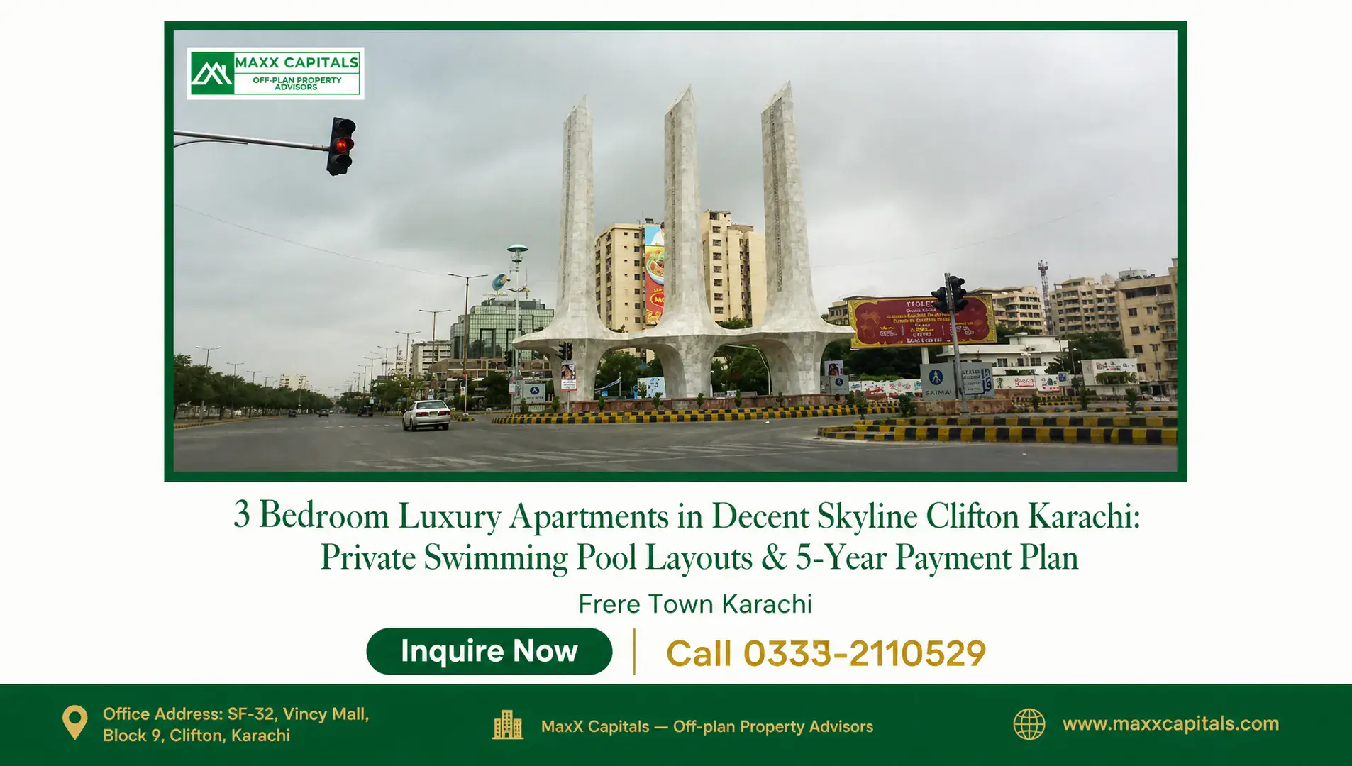 3 Bedroom Luxury Apartments in Decent Skyline Clifton Karachi: Private Swimming Pool Layouts & 5-Year Payment Plan — Gallery 2 Modern architecture with 3 bedroom apartment in decent skyline and a private swimming pool.
