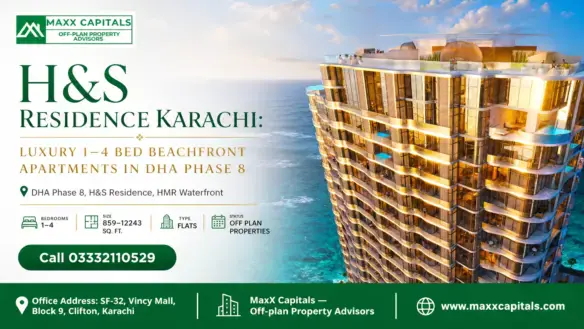 Modern Luxury H&Amp;Amp;S Residence Karachi Building With Ocean View And Illuminated Balconies.