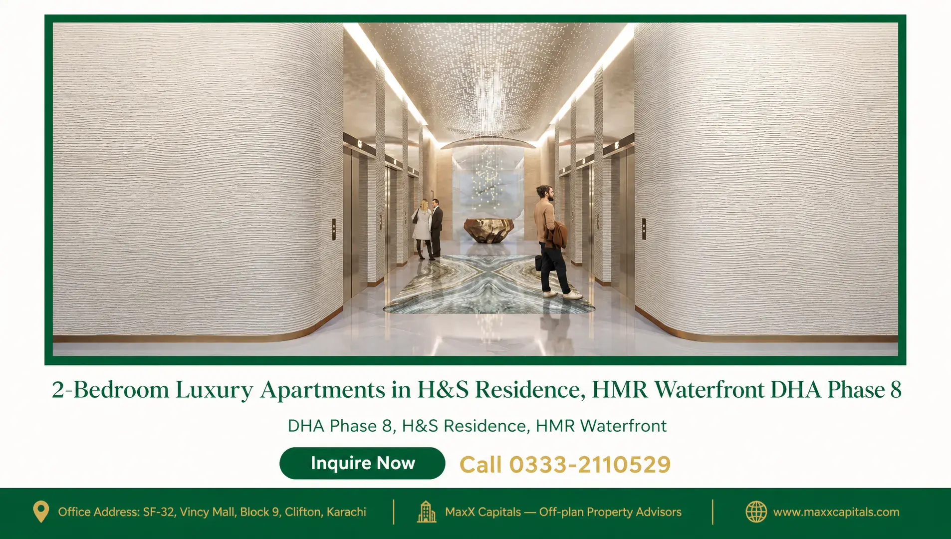 2-Bedroom Luxury Apartments in H&S Residence, HMR Waterfront DHA Phase 8 — Gallery 2 Elegant corridor with 2 bedroom luxury apartments in H&S Residence, HMR Waterfront DHA Phase 8