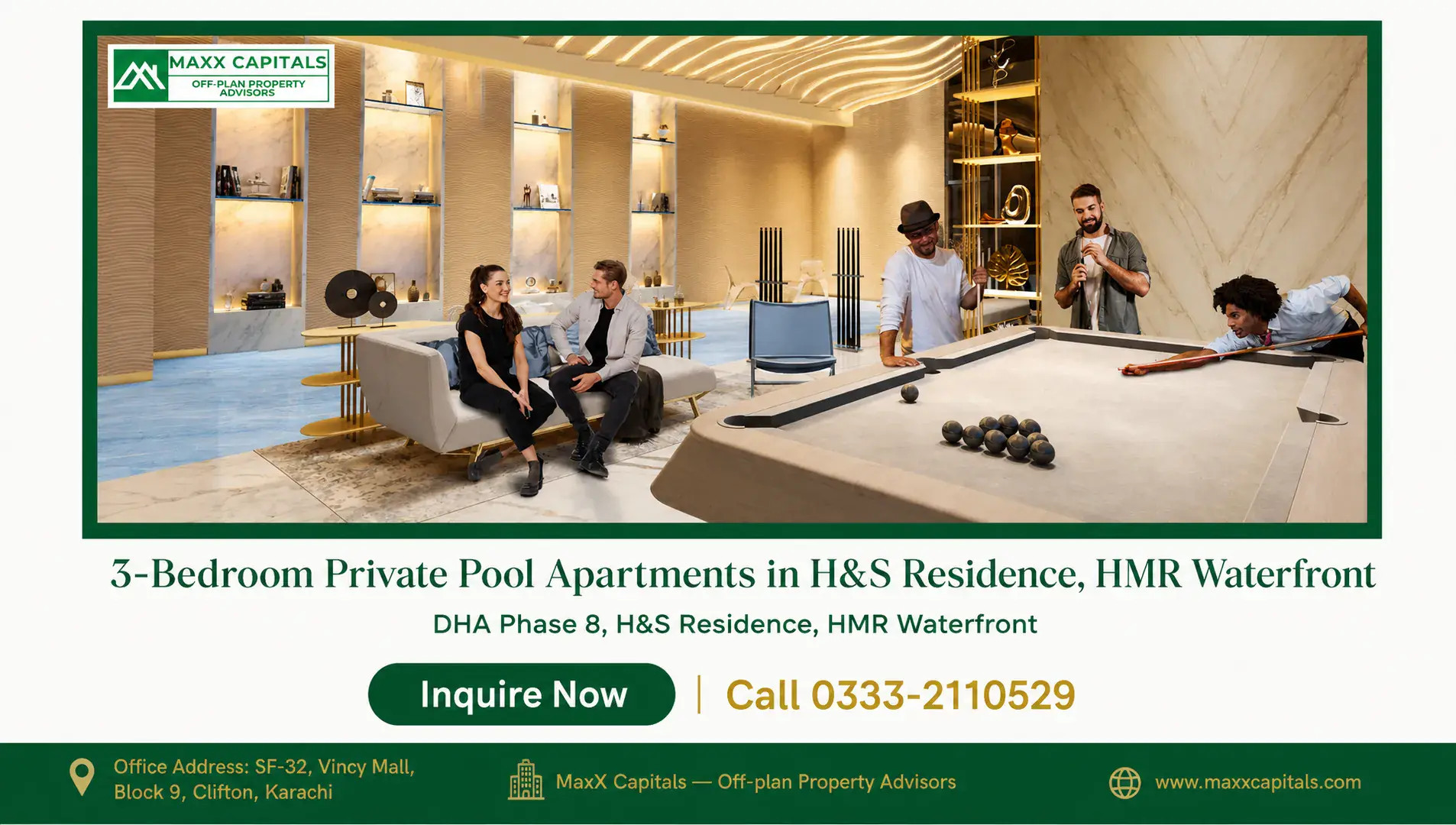 3-Bedroom Private Pool Apartments in H&S Residence, HMR Waterfront — Gallery 1 Luxurious 3-bedroom apartment with private pool in H&S Residence, HMR Waterfront.