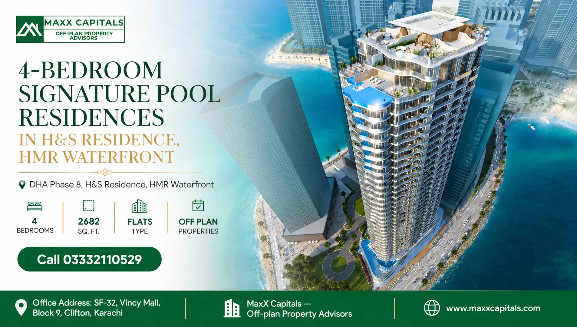 4-Bedroom Signature Pool Residences in H&S Residence, HMR Waterfront — Feature Luxury 4 bedroom apartment in H&S Residence with pool view and modern architecture.