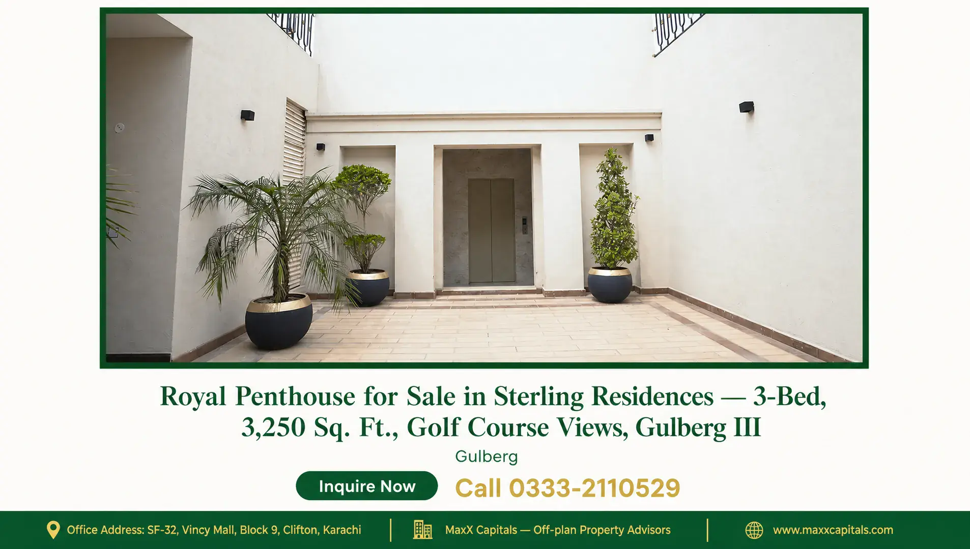 Royal Penthouse for Sale in Sterling Residences — 3-Bed, 3,250 Sq. Ft., Golf Course Views, Gulberg III — Gallery 3 Royal Penthouse for Sale in Sterling Residences — 3-Bed, 3,250 Sq. Ft., Golf Course Views, Gulberg III