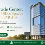 Modern Glass-Fronted Sadiq Trade Center In Smchs, Featuring Contemporary Architecture And Multiple Floors Of Premium Offices.