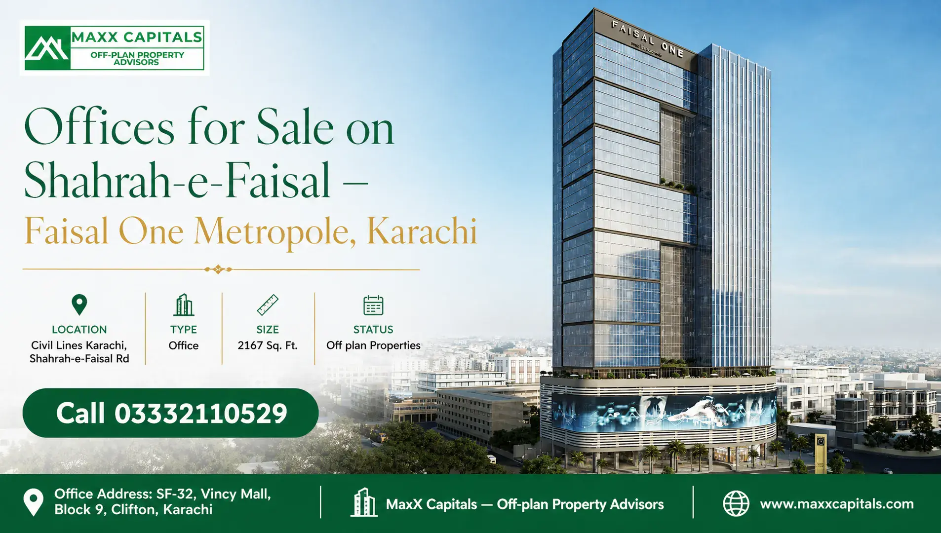 Offices for Sale on Shahrah-e-Faisal — Faisal One Metropole, Karachi — Feature Offices for Sale on Shahrah-e-Faisal — Faisal One Metropole, Karachi
