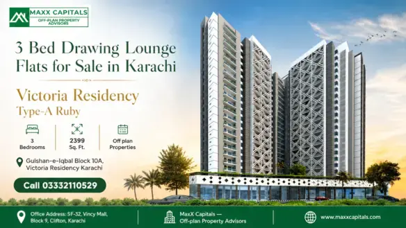 Modern Architectural Rendering Of Luxury 3 Bed Drawing Lounge Flats For Sale In Karachi.