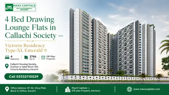 Modern Architectural Design Of Victoria Residency Type-Xl Emerald 4 Bed Drawing Lounge Flats.