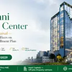 Modern Architectural Rendering Of Jumani Trade Center In Karachi With Surrounding Cityscape.