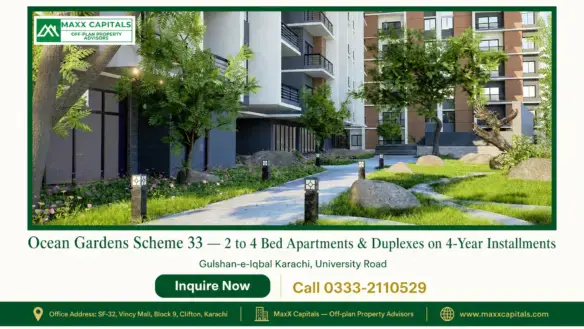 Luxury apartment complex in Ocean Gardens Scheme 33 with lush greenery and modern architecture.