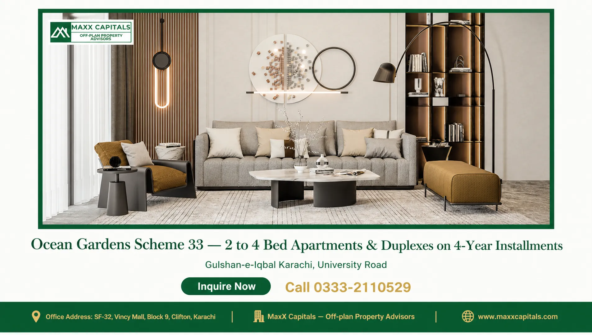 Ocean Gardens Scheme 33 — 2 to 4 Bed Apartments & Duplexes on 4-Year Installments — Gallery 3 Interior of Ocean Gardens Scheme 33 showing a luxurious living room with modern furniture and decor.