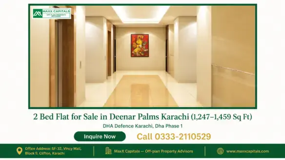 Luxury hallway with artwork in a 2 bed flat at Deenar Palms Karachi.
